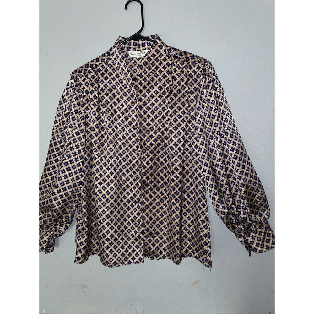 Oscar de la Renta Expressions vintage button front blouse puff sleeve shoulder p